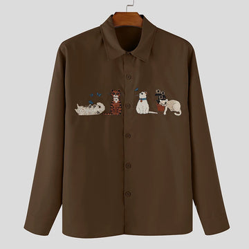 AIDASE  -  Men Shirt Embroidered Lapel Long Sleeve Korean Style Men Clothing Streetwear Loose 2025 Fashion Casual Male Shirts Tops aidase-shop
